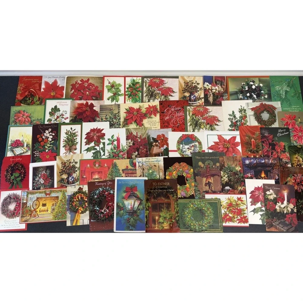Vintage Christmas Cards Fronts ONLY Greenery Trees Wreaths Scrapbook Crafts 50+